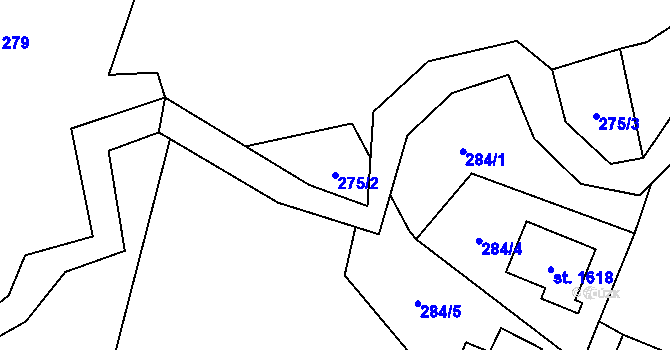 Parcela st. 275/2 v KÚ Rožnov pod Radhoštěm, Katastrální mapa