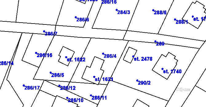 Parcela st. 286/4 v KÚ Rožnov pod Radhoštěm, Katastrální mapa
