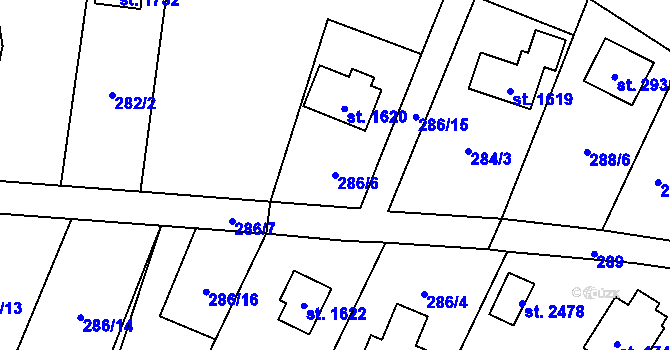 Parcela st. 286/6 v KÚ Rožnov pod Radhoštěm, Katastrální mapa