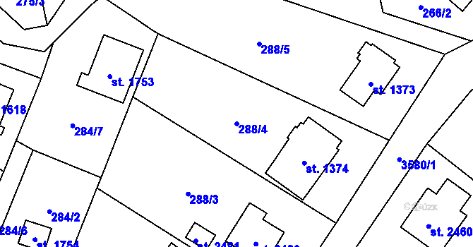 Parcela st. 288/4 v KÚ Rožnov pod Radhoštěm, Katastrální mapa