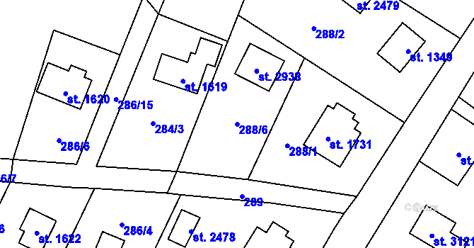 Parcela st. 288/6 v KÚ Rožnov pod Radhoštěm, Katastrální mapa