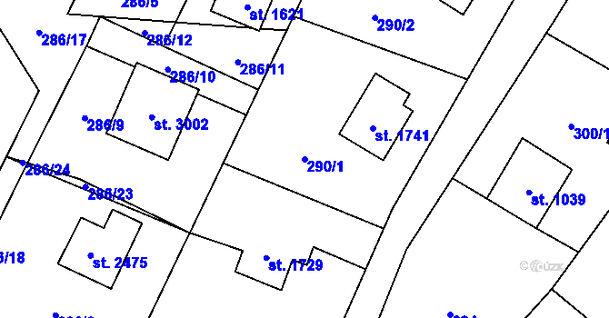 Parcela st. 290/1 v KÚ Rožnov pod Radhoštěm, Katastrální mapa