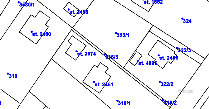 Parcela st. 316/3 v KÚ Rožnov pod Radhoštěm, Katastrální mapa