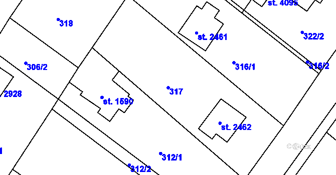Parcela st. 317 v KÚ Rožnov pod Radhoštěm, Katastrální mapa
