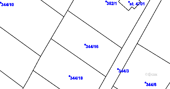 Parcela st. 344/16 v KÚ Rožnov pod Radhoštěm, Katastrální mapa