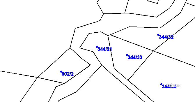 Parcela st. 344/21 v KÚ Rožnov pod Radhoštěm, Katastrální mapa