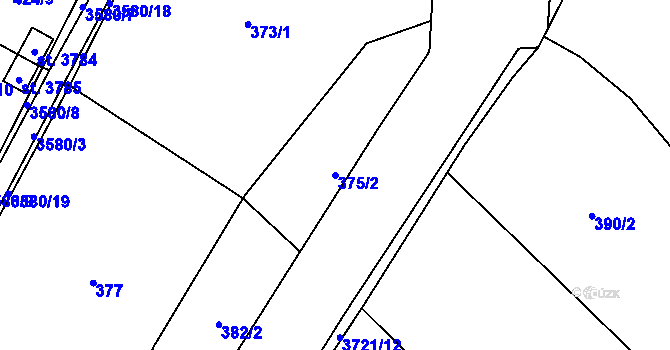 Parcela st. 375/2 v KÚ Rožnov pod Radhoštěm, Katastrální mapa