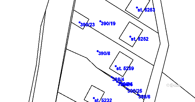 Parcela st. 390/8 v KÚ Rožnov pod Radhoštěm, Katastrální mapa