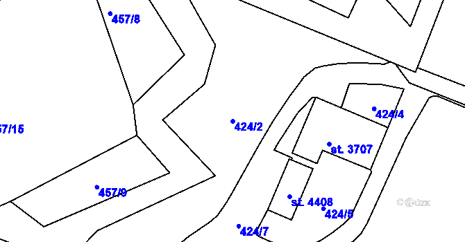 Parcela st. 424/2 v KÚ Rožnov pod Radhoštěm, Katastrální mapa
