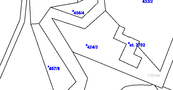 Parcela st. 424/3 v KÚ Rožnov pod Radhoštěm, Katastrální mapa
