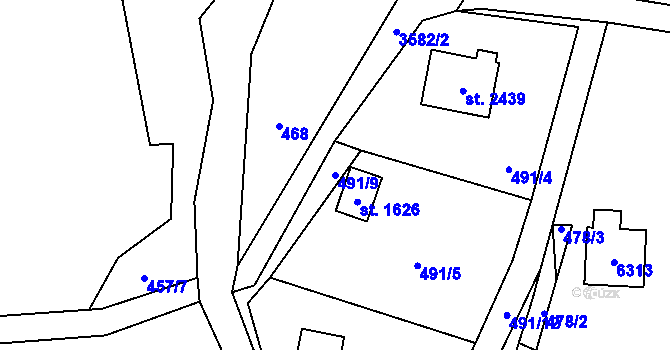 Parcela st. 491/9 v KÚ Rožnov pod Radhoštěm, Katastrální mapa