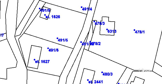 Parcela st. 491/12 v KÚ Rožnov pod Radhoštěm, Katastrální mapa
