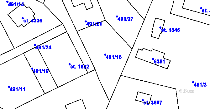 Parcela st. 491/16 v KÚ Rožnov pod Radhoštěm, Katastrální mapa