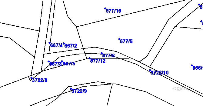 Parcela st. 577/8 v KÚ Rožnov pod Radhoštěm, Katastrální mapa
