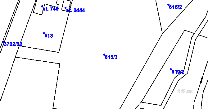 Parcela st. 615/3 v KÚ Rožnov pod Radhoštěm, Katastrální mapa