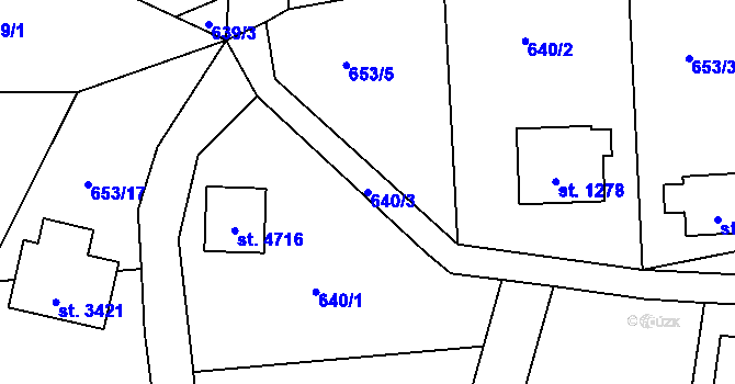 Parcela st. 640/3 v KÚ Rožnov pod Radhoštěm, Katastrální mapa