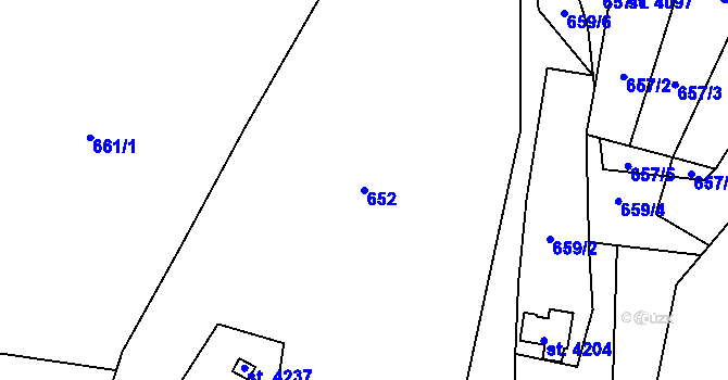 Parcela st. 652 v KÚ Rožnov pod Radhoštěm, Katastrální mapa