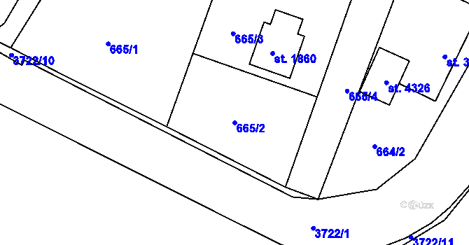 Parcela st. 665/2 v KÚ Rožnov pod Radhoštěm, Katastrální mapa