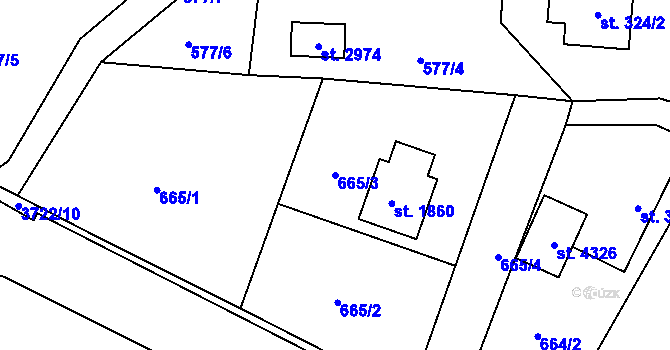 Parcela st. 665/3 v KÚ Rožnov pod Radhoštěm, Katastrální mapa