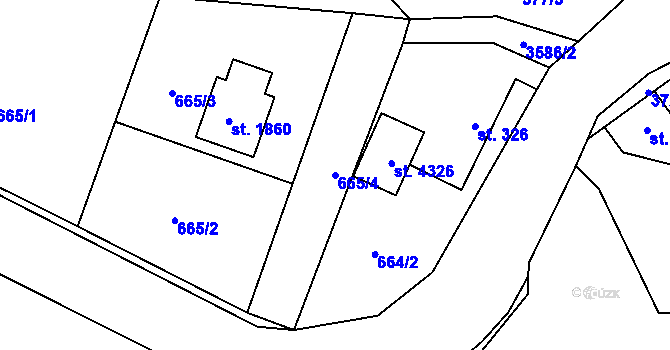 Parcela st. 665/4 v KÚ Rožnov pod Radhoštěm, Katastrální mapa