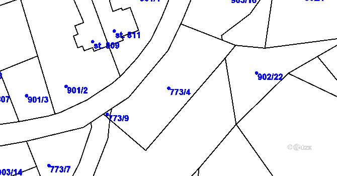 Parcela st. 773/4 v KÚ Rožnov pod Radhoštěm, Katastrální mapa