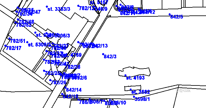 Parcela st. 842/3 v KÚ Rožnov pod Radhoštěm, Katastrální mapa