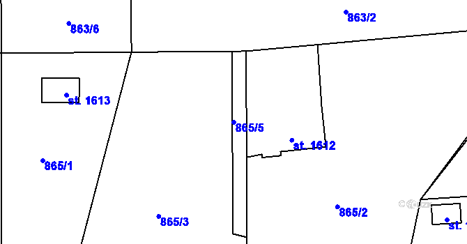 Parcela st. 865/5 v KÚ Rožnov pod Radhoštěm, Katastrální mapa