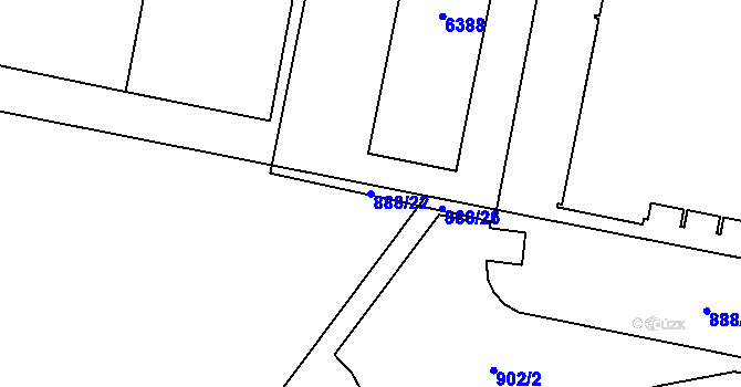 Parcela st. 888/22 v KÚ Rožnov pod Radhoštěm, Katastrální mapa