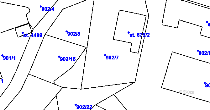Parcela st. 902/7 v KÚ Rožnov pod Radhoštěm, Katastrální mapa