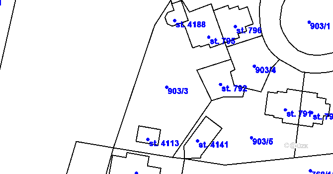 Parcela st. 903/3 v KÚ Rožnov pod Radhoštěm, Katastrální mapa