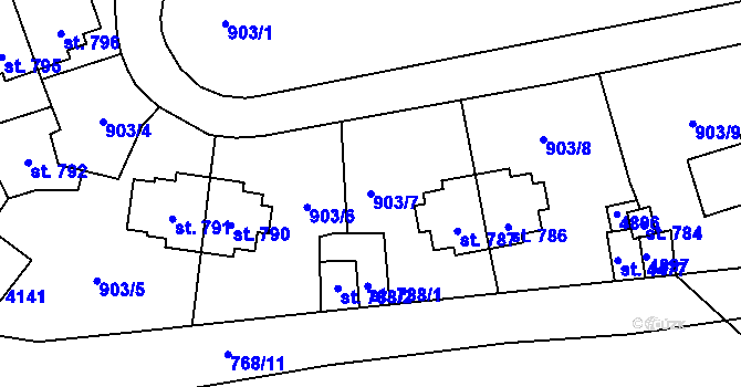 Parcela st. 903/7 v KÚ Rožnov pod Radhoštěm, Katastrální mapa