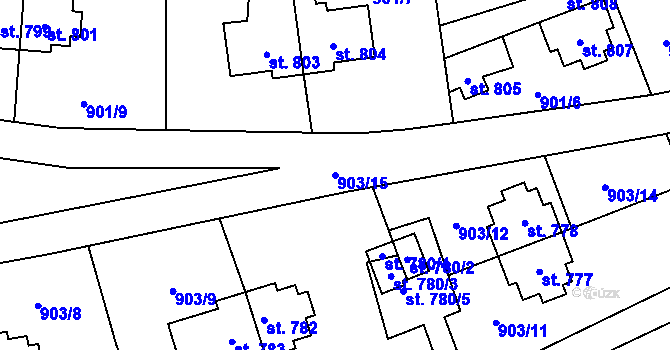 Parcela st. 903/15 v KÚ Rožnov pod Radhoštěm, Katastrální mapa