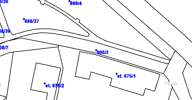Parcela st. 906/2 v KÚ Rožnov pod Radhoštěm, Katastrální mapa