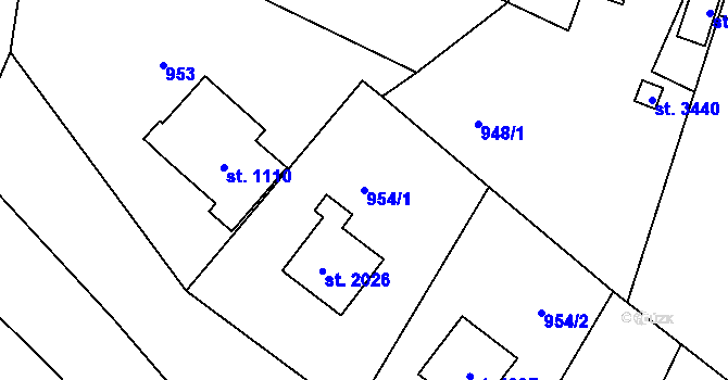 Parcela st. 954/1 v KÚ Rožnov pod Radhoštěm, Katastrální mapa