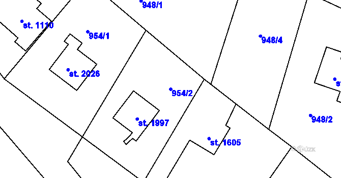 Parcela st. 954/2 v KÚ Rožnov pod Radhoštěm, Katastrální mapa
