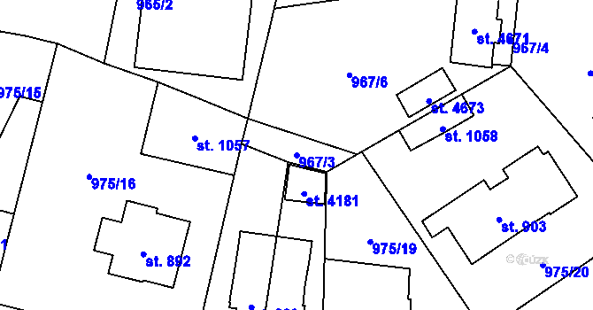 Parcela st. 967/3 v KÚ Rožnov pod Radhoštěm, Katastrální mapa
