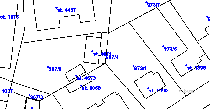 Parcela st. 967/4 v KÚ Rožnov pod Radhoštěm, Katastrální mapa
