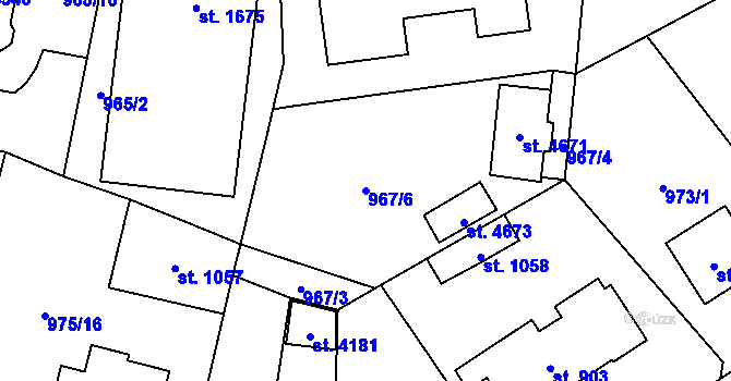 Parcela st. 967/6 v KÚ Rožnov pod Radhoštěm, Katastrální mapa