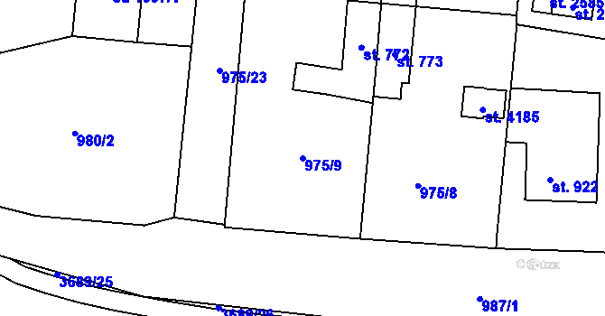 Parcela st. 975/9 v KÚ Rožnov pod Radhoštěm, Katastrální mapa