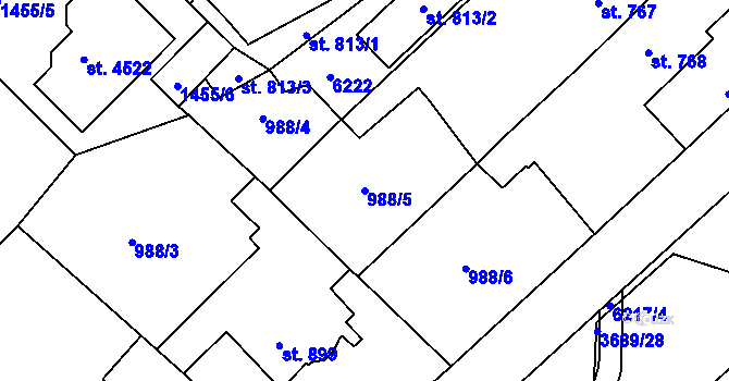 Parcela st. 988/5 v KÚ Rožnov pod Radhoštěm, Katastrální mapa