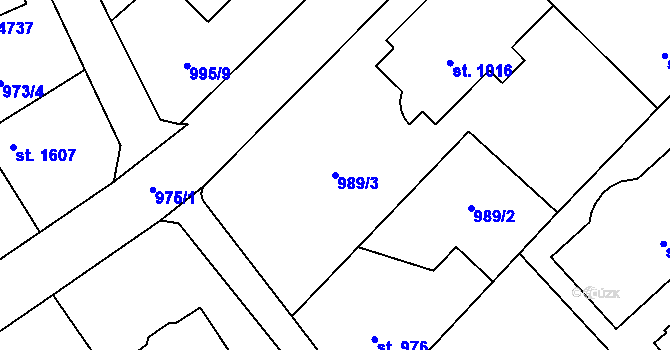 Parcela st. 989/3 v KÚ Rožnov pod Radhoštěm, Katastrální mapa