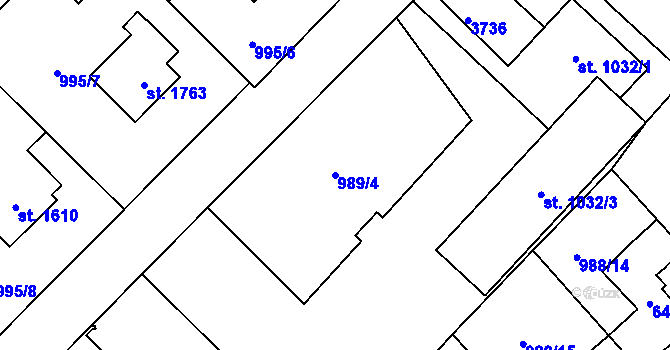 Parcela st. 989/4 v KÚ Rožnov pod Radhoštěm, Katastrální mapa