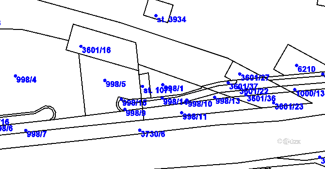 Parcela st. 998/1 v KÚ Rožnov pod Radhoštěm, Katastrální mapa