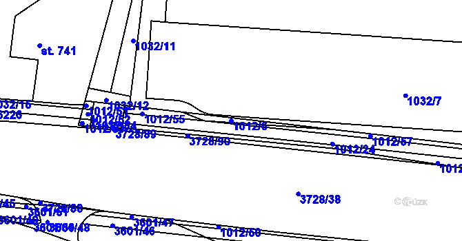 Parcela st. 1012/6 v KÚ Rožnov pod Radhoštěm, Katastrální mapa