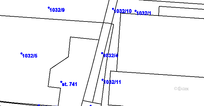 Parcela st. 1032/4 v KÚ Rožnov pod Radhoštěm, Katastrální mapa