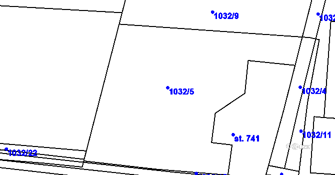 Parcela st. 1032/5 v KÚ Rožnov pod Radhoštěm, Katastrální mapa