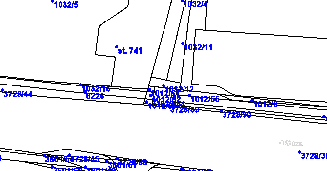 Parcela st. 1032/12 v KÚ Rožnov pod Radhoštěm, Katastrální mapa