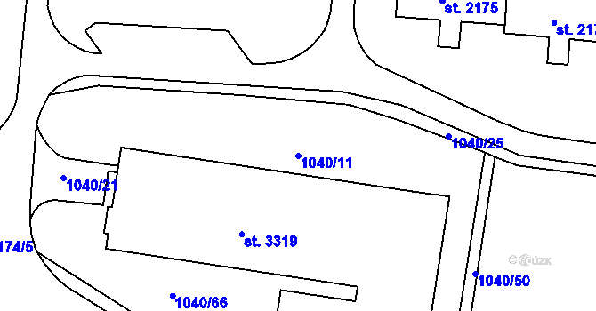 Parcela st. 1040/11 v KÚ Rožnov pod Radhoštěm, Katastrální mapa