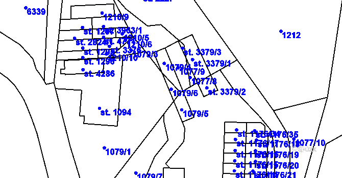 Parcela st. 1079/6 v KÚ Rožnov pod Radhoštěm, Katastrální mapa