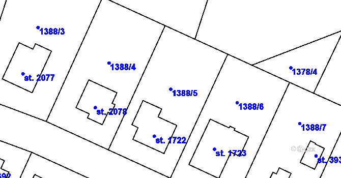 Parcela st. 1388/5 v KÚ Rožnov pod Radhoštěm, Katastrální mapa